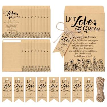 Imagem de Noveread Conjunto de 100 lembrancinhas de festa de casamento Let Love Grow inclui pacotes de sementes envelopes autoadesivos de casamento etiquetas de agradecimento 2 pacotes de cordas de cânhamo