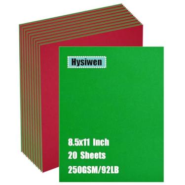 Imagem de Hysiwen 20 folhas de cartolina vermelha e verde, cor natalina, 21,5 x 11 polegadas, 250 g/41,7 kg de papel de artesanato grosso para fazer cartões, convites, artesanato em papel ou desenho