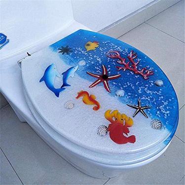 Imagem de Assento de vaso sanitário com rebaixamento automático em resina de ureia-formaldeído tampa de metal de fixação rápida formato universal VUO assento de vaso sanitário - mundo subaquático