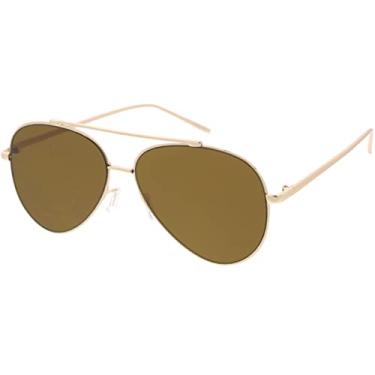 Imagem de zeroUV Óculos de sol aviador grandes espelhados para mulheres com lente espelhada plana de 58 mm, Espelhado dourado/marrom, One Size