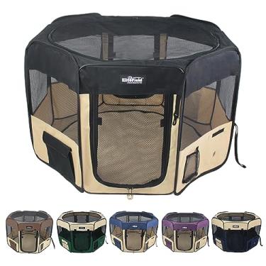 Imagem de Caneta de brinquedo EliteField macia de 2 portas, caneta de exercícios, vários tamanhos e cores disponíveis para cães, gatos e outros animais de estimação (91,44 cm x 91,44 cm x 60,96 cm A, preta + bege)