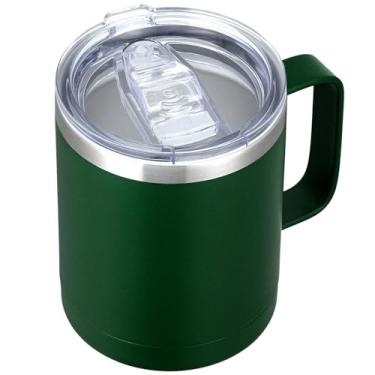 Imagem de Caneca de café com alça MEWAY, 350 ml, copo térmico de viagem de aço inoxidável com tampa deslizante, copo com isolamento a vácuo e parede dupla para bebidas quentes e frias (verde floresta, 1 unidade