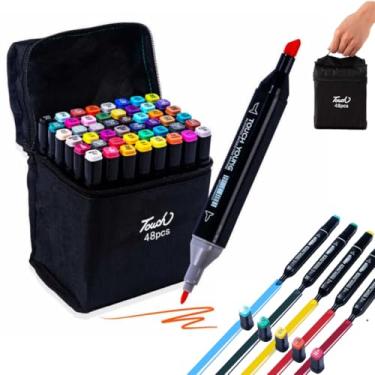 Imagem de Canetinhas Coloridas 48 Cores - Ponta Dupla, Secagem Rápida, Não Tóxicas, Estojo Prático, Ideal para Desenhos, Artesanato, Arquitetura e Estudos - Qualidade e Versatilidade! Marca Layed®