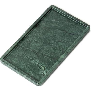 Imagem de Cork & Mill Bandeja de mármore verde para bancada de banheiro, balcão de cozinha ou coletor - Bandeja grande de 33 x 19 cm para cuidados com a pele ou perfume - Organizador de pedra de mármore natural