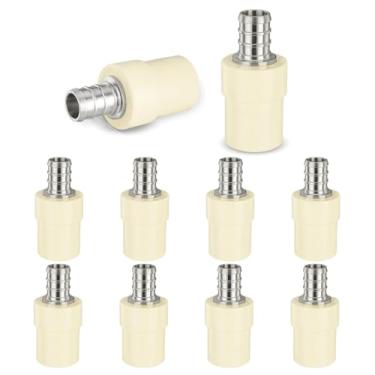 Imagem de 10-PACK HeSun Acoplamento de transição CPVC 1/2 polegada, 1/5.1 cm PEX 1/5.1 cm CPVC Latão Crimp Pex Fittings, ASTM F1807