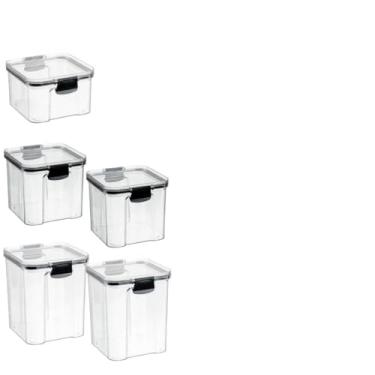 Imagem de Kit 5 Potes Herméticos C/Trava de Segurança Porta Mantimentos Empilháveis Super Resistente Prova de Vazamento