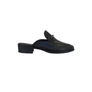 Imagem de QR Shoes, Mule Feminino Sapato Croco Preto Saltinho Corrente Conforto Cor:Preto;Tamanho:36