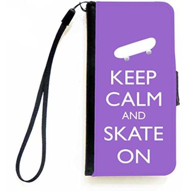 Imagem de Rikki Knight Keep Calm and Skate On - Capa carteira flip cor violeta com aba magnética para Apple iPhone 5c