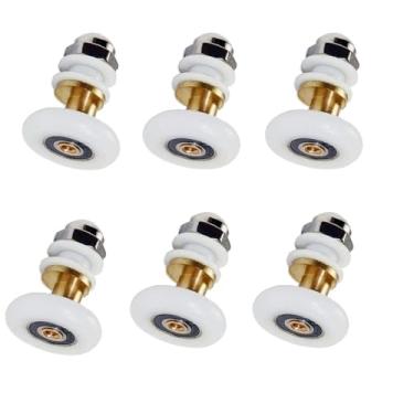 Imagem de Rolos de porta de chuveiro, polias de porta deslizante de vidro para banheiro, roldanas/rodas, substituição moderna de 25 mm para porta de vidro de chuveiro, 6 peças