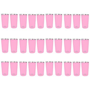Imagem de Kit 30 Copos Térmicos Aço Inox 420ML Rosa p/ Água Cerveja Café - Quente e Frio - Unica Unico