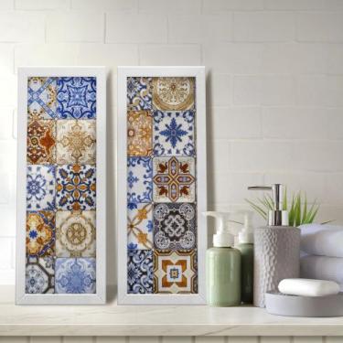Imagem de Kit 2 Quadros Decorativos Lavabo Azulejo Português Colorido Barroco - 