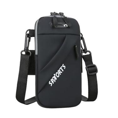 Imagem de SUWIAKLALL Bolsa de couro pu à prova d'água para celular, alça ajustável para correr, caminhadas, malhar, quer esteja correndo, bolsa de celular de nylon, Preto à prova d'água