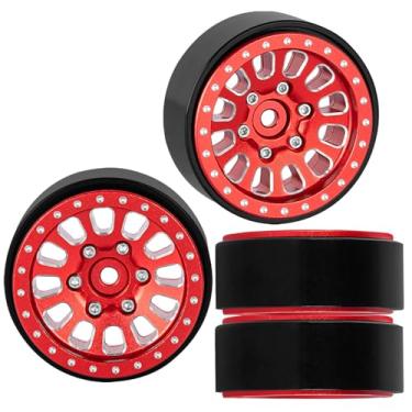 Imagem de RCYouHott Aro de roda Beadlock de 3,3 cm para TRX4M SCX24 1/18 1/24 RC Crawler Car.(4 peças) Alumínio RC Caminhão Pneus Rodas Jantes. Vermelho