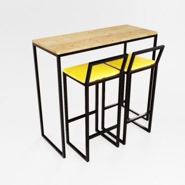 Imagem de Bancada Cozinha Balcão Gourmet 120cm Pinus Com 2 Banquetas Estofada Pt