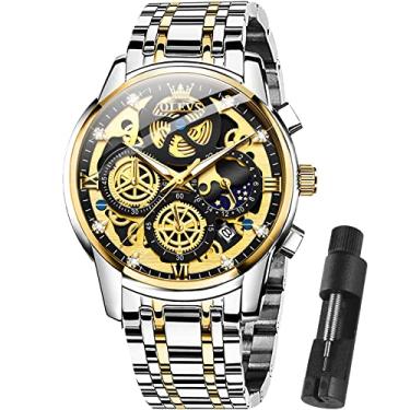 Imagem de OLEVS Relógio masculino de aço inoxidável, luxuoso, cronógrafo de diamante, multifunções, relógio de pulso com data, negócios, clássico, vestido para homens, presente para homens, reloj de Hombre