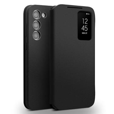 Imagem de fake action Capa inteligente de couro genuíno para Samsung Galaxy S22 Plus Light Phone Cover com Smart View para S22 Plus (apenas para S22 Plus Preto)