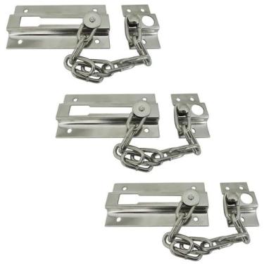 Imagem de Kit 3 Fecho Pega Ladrão Aço Com Corrente 88Mm X 25Mm Portas - Guepar
