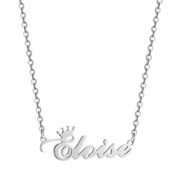 Imagem de Colar de coroa com nome personalizado, letra com letra feminina, placa de identificação, pingente de aço inoxidável, corrente de joias para meninos, Metal