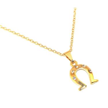 Imagem de Colar Cordão Country Ferradura Cavalo Folheado Ouro 18k