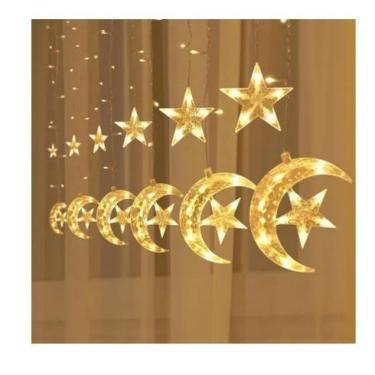 Imagem de Cortina estrela/lua 105led brq  fio de couro 8f bivolt - rio master