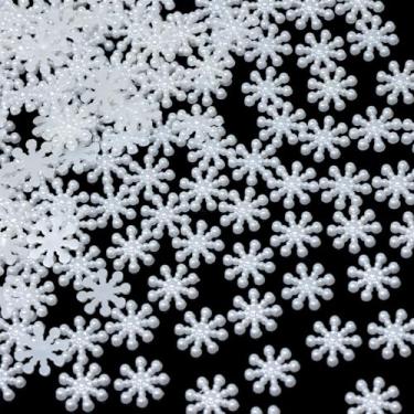 Imagem de Honbay 200 peças de flocos de neve de inverno flatback pingentes de resina flocos de neve de Natal pingentes de geleca flocos de neve brancos enfeites de resina confetes imitação de pérola resina