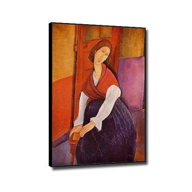 Imagem de JZSDGB Imagens para fotos impressões em tela pintura famosa - Jeanne Hebuterne em xaile vermelho por Amedeo Modigliani Reproduções de pôsteres impressão de arte em tela para decoração de parede de