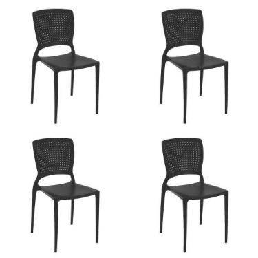 Imagem de 4 Cadeiras Cozinha Jantar Tramontina Safira Em Polipropileno Preto