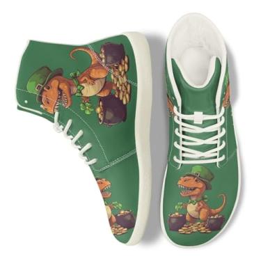 Imagem de GOSTONG Tênis masculino casual de cano alto, leve, antiderrapante, largo, para caminhada, sem queda, tamanho 34-48, Dia de São Patrício Dinossauro Moeda de Ouro, 10.5 Wide