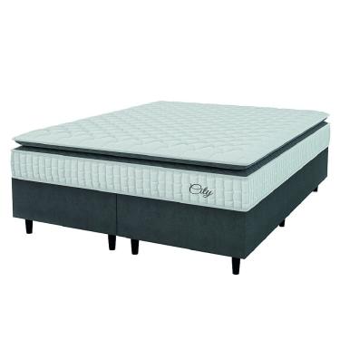 Imagem de Cama Box Colchão Casal Queen Molas Ensacadas City Pillow Top 158x198x61cm Hellen Branco / Cinza - Suporta até 110kg por Pessoa