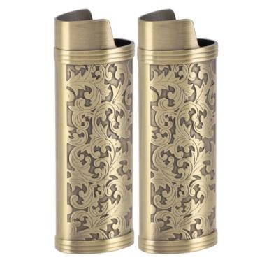 Imagem de Floral Vintage Estampado Zinco Liga Isqueiro Caso Manga Capa Titular Vintage Manga Leve Reutilizável Floral Estampado Isqueiro Capa Protetora (Bronze)