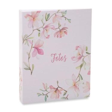 Imagem de Álbum de fotos Ical. encadernação tradicional. para 300 fotos 10x15cm - envelope plástico transparente - linha Floral - modelo rosa flores delicadas - 318
