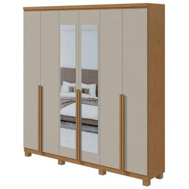 Imagem de Guarda Roupa Casal Alonzo 6 Portas Amêndoa Clean Off White com Espelho e Pés - Lopas