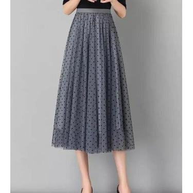Imagem de F3702-Saia Feminina Festa Midi Tule Bordado Elegante Luxo Poá - Xumi, 