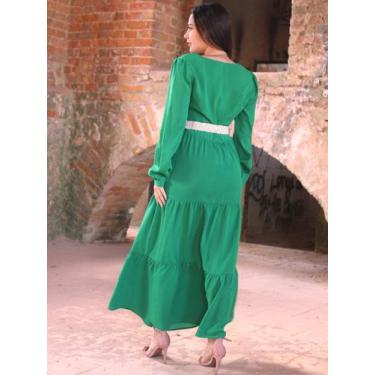 Imagem de Vestido Feminino Longo com Decote Transpassado e Punhos em Elástico co