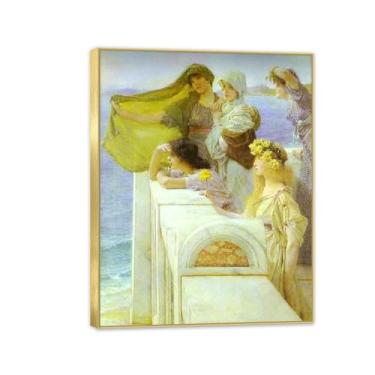 Imagem de Impressão preta emoldurada no berço de Afrodite por Lawrence Alma Tadema Prints, reprodução de pintura a óleo, impressão giclée em tela, arte de parede pronta para pendurar para decoração de quarto de