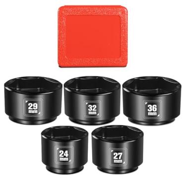 Imagem de BLACKROBOT Conjunto de 5 soquetes de filtro de óleo de perfil baixo de 3/20.3 cm, tamanho métrico 24 mm, 27 mm, 29 mm, 32 mm, 36 mm, aço cromo vanádio, design de 6 pontas, removedor de tampa de filtro