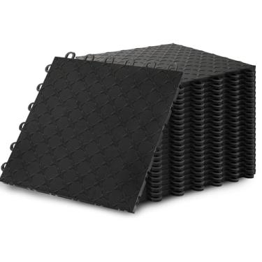 Imagem de Azulejos de chão de garagem, pacote com 60, 30,5 x 30,5 cm, revestimento de piso de garagem com placa de diamante antiderrapante para garagens, armazém, porões, academias pretas