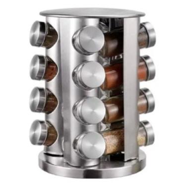 Imagem de Porta Condimentos Giratório 16 Frascos Cromado Aço Inox- FUTURO + Teci