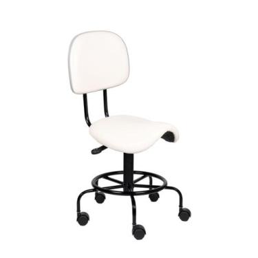 Imagem de Cadeira Sela branca branco com Encosto 62cm Estética Dentista - PopMov