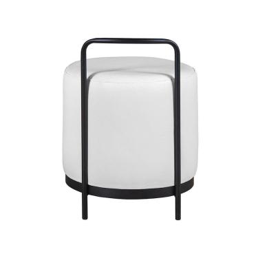 Imagem de Puff Decorativo Asterix Redondo Madeira Maciça Courino Mac Preto E Off White