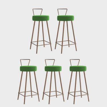 Imagem de Kit 05 Banqueta Alta Com Encosto Tais Eiffel Cozinha Bar Bistrô Ferro Bronze Sintético Verde - Ahz Móveis