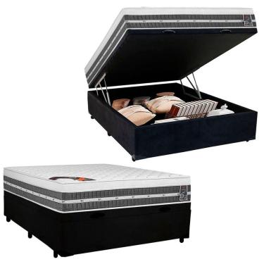 Imagem de Cama Box Baú Casal Suede + Colchão Premium Gel Castor Com Euro Pillow E Molas Ensacadas 138x188x76cm Cor: preto