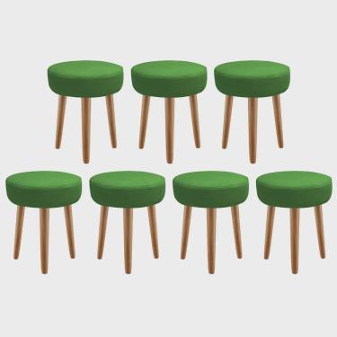 Imagem de Kit 07 Banqueta Alta Julia Industrial 55cm Pé Palito Caramelo Corino Verde - Ahz Móveis