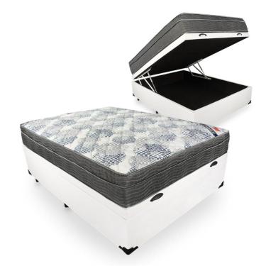 Imagem de Cama Box Baú Casal 138 Tecido Sintético Branco Com Colchão - D26 Ortobom iso Superpocket 66X138X188