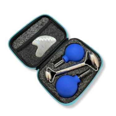 Imagem de Zenai & Tayla Brandão - Kit Gua Sha Inox + Rolo Massageador Facial Inox + 2 Ventosas Faciais de Vidro 15 e 25mm para Massagem Rosto | Skincare | Massagem Facial | Drenagem