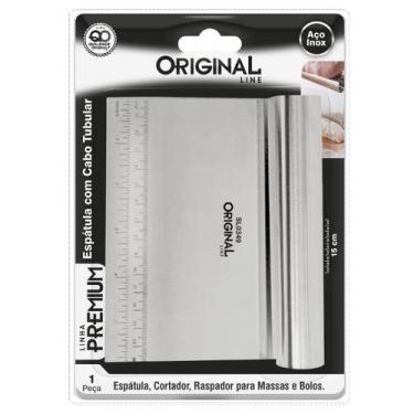 Imagem de Espátula Inox Lanche Curva Chapeiro E Cozinha Cabo Tubular Grande N6 -