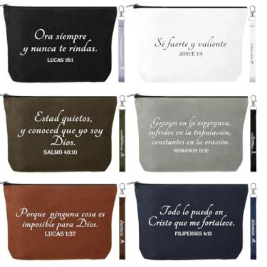 Imagem de Huhumy 12 peças presente cristão dia dos pais bolsa de maquiagem religiosa versículo bíblico chaveiro para mulheres homens igreja enfermeira, Cores neutras