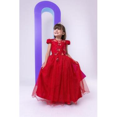 Imagem de Vestido Vila Lele Longo Jardim Encantado Borboletas Vermelho, 14, Verm