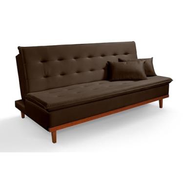 Imagem de Sofá Cama Reclinável Santorini 3 Lugares Casal Premium Pés de Madeira Cor Marrom Veludo
