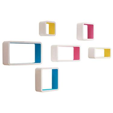 Imagem de Prateleiras flutuantes de parede, prateleiras suspensas, branco, conjunto de 6 como estante de cubo, suporte de armazenamento, unidade de exibição, moldura moderna, design de decoração, MDF